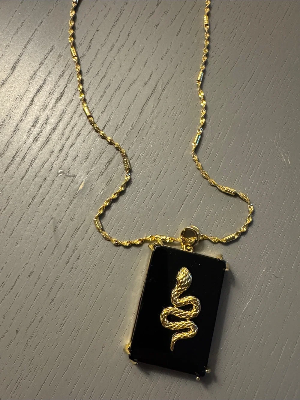 Gold-Tone Snake Pendant Necklace with Black Accent